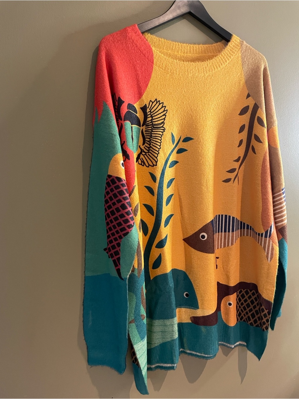 Women’s Yellow Multicolor Graphic Knit Sweater